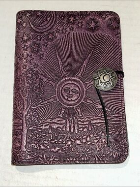 Oberon Design Roof of Heaven refillable leather journal cover purple